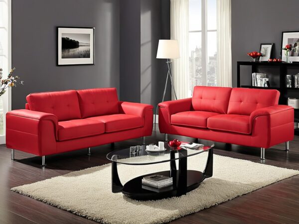 Red leather sitting sofa